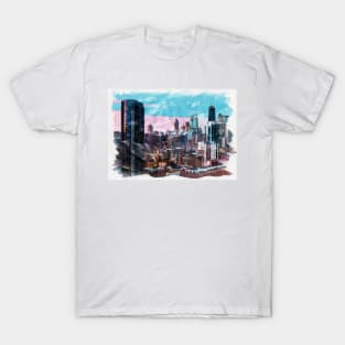 Chicago USA Unique Watercolor Travel Souvenir Fine Art T-Shirt